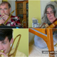 Jurgen and family playing instruments together as rabbit sits on floor